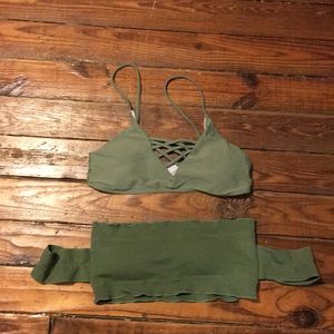 2 green bathing suit tops